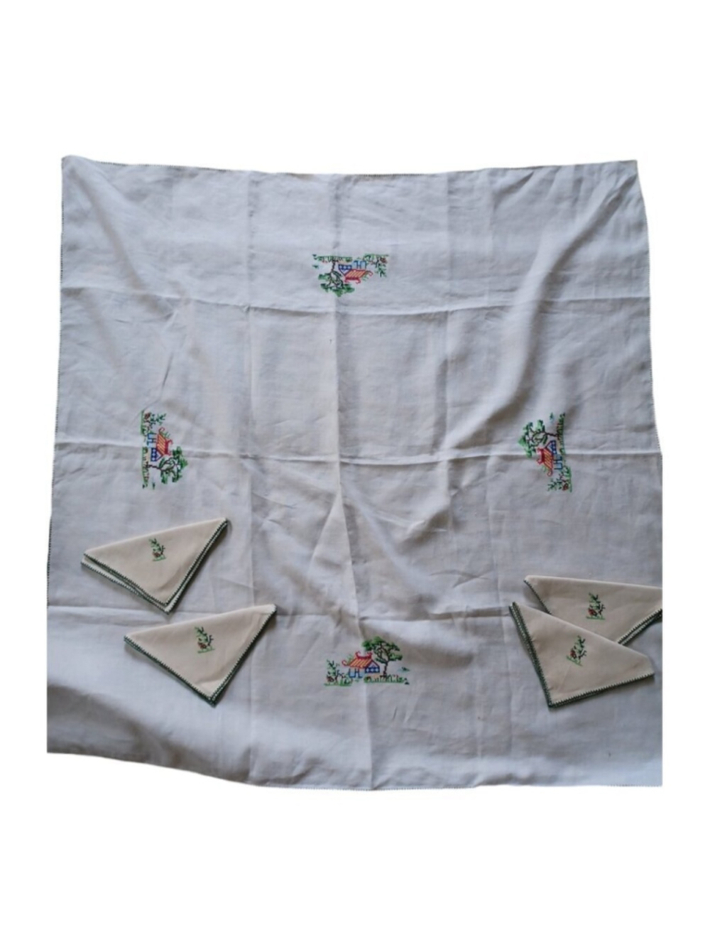 Vintage tablecloth cross stitch w 4 napkins